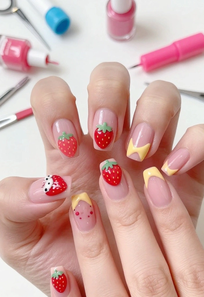 25 Glazed Donut Nail Designs for 2026 That Are Total Show-Stoppers! - 3. Strawberry Shortcake 1