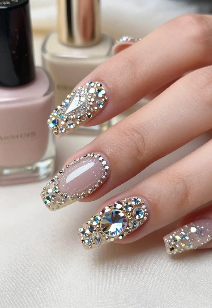 Step By Step: How to Choose Stunning Wedding Nail Ideas for Your Big Day - 7. Swarovski and Jewel Accents 1