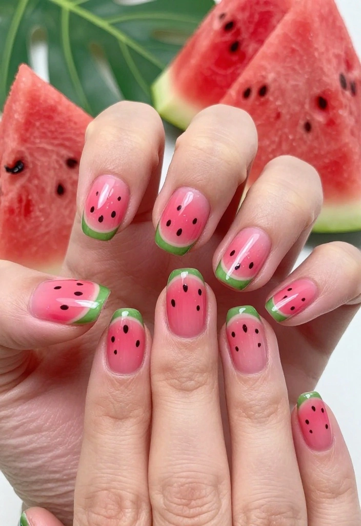 15 Fruity Watermelon Nail Art Ideas You Need to Try Right Now (Summer Vibes Only!) - 1. Classic Watermelon Slice 1