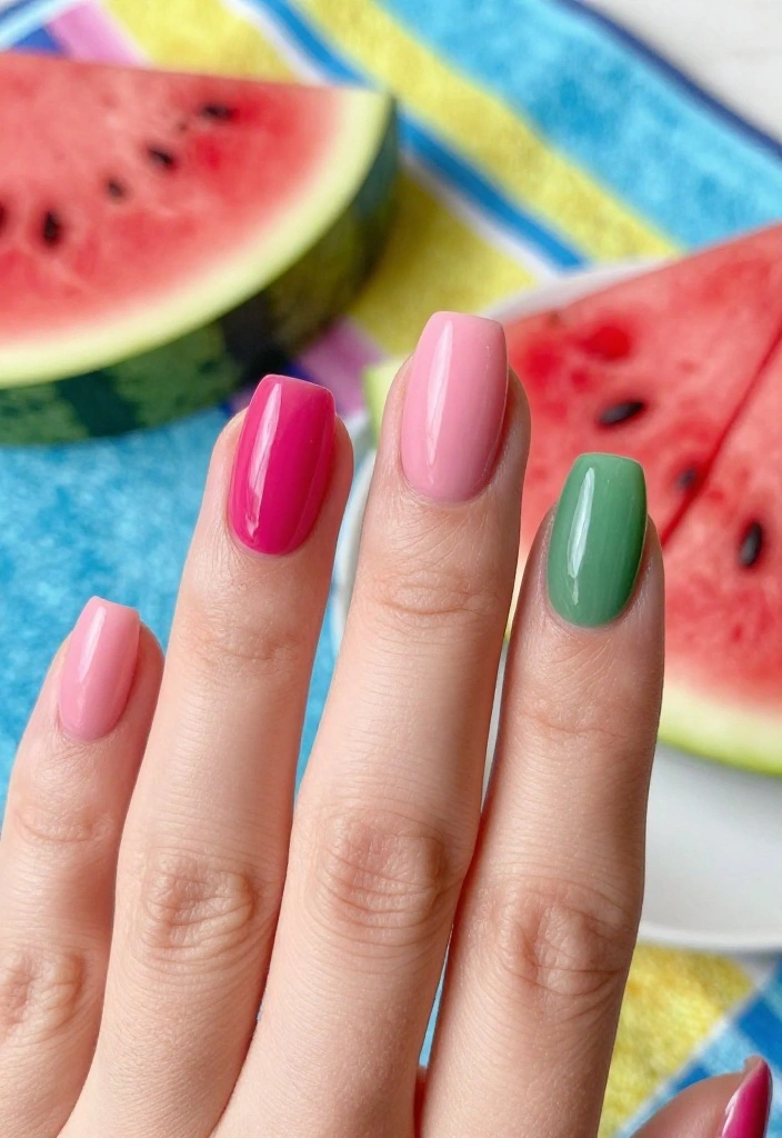 15 Fruity Watermelon Nail Art Ideas You Need to Try Right Now (Summer Vibes Only!) - 2. Watermelon Ombre 1