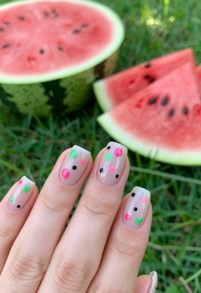 15 Fruity Watermelon Nail Art Ideas You Need to Try Right Now (Summer Vibes Only!) - 4. Watermelon Nail Dots 1