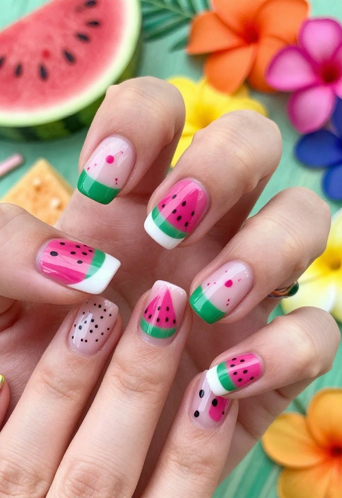 15 Fruity Watermelon Nail Art Ideas You Need to Try Right Now (Summer Vibes Only!) - 5. Watermelon Geometric Art 1