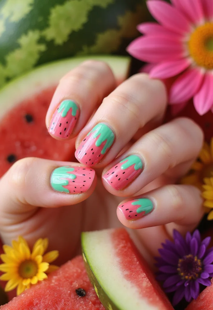 15 Fruity Watermelon Nail Art Ideas You Need to Try Right Now (Summer Vibes Only!) - 6. Watermelon Drip Nails 1