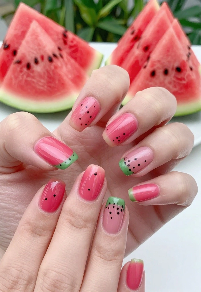 15 Fruity Watermelon Nail Art Ideas You Need to Try Right Now (Summer Vibes Only!) - 9. Watermelon Negative Space 1
