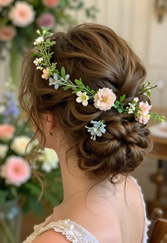 18 Fun Medium Length Updos That'll Steal the Spotlight at Any Party (Don't Miss #3!) - 12. Whimsical Floral Updo 1