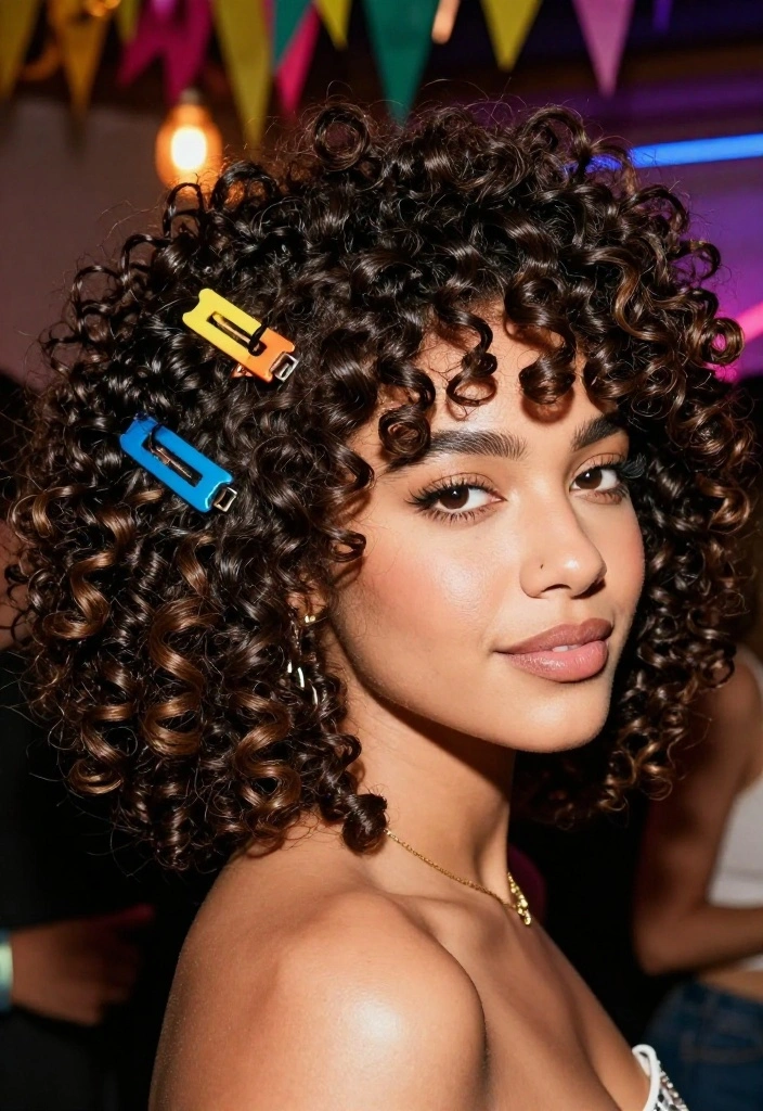 18 Fun Medium Length Updos That'll Steal the Spotlight at Any Party (Don't Miss #3!) - 13. Curly Updo with Statement Clips 1