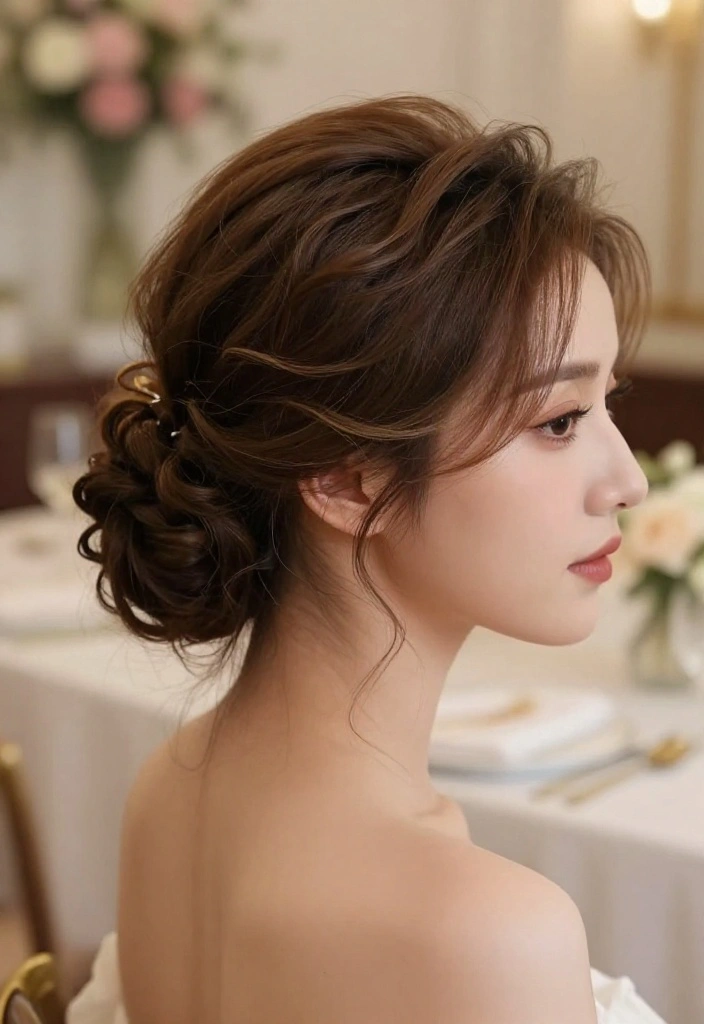 18 Fun Medium Length Updos That'll Steal the Spotlight at Any Party (Don't Miss #3!) - 14. Soft Romantic Waves Updo 1