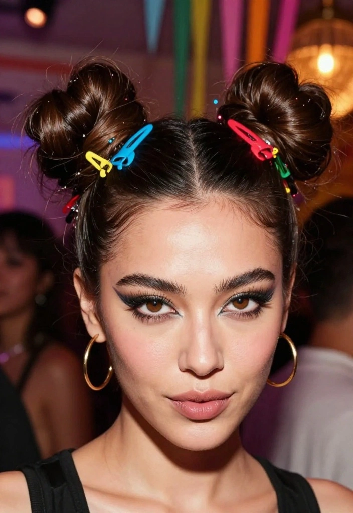 18 Fun Medium Length Updos That'll Steal the Spotlight at Any Party (Don't Miss #3!) - 15. Funky Space Buns 1
