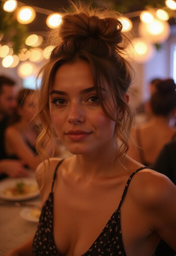 18 Fun Medium Length Updos That'll Steal the Spotlight at Any Party (Don't Miss #3!) - 5. Messy Top Knot 1