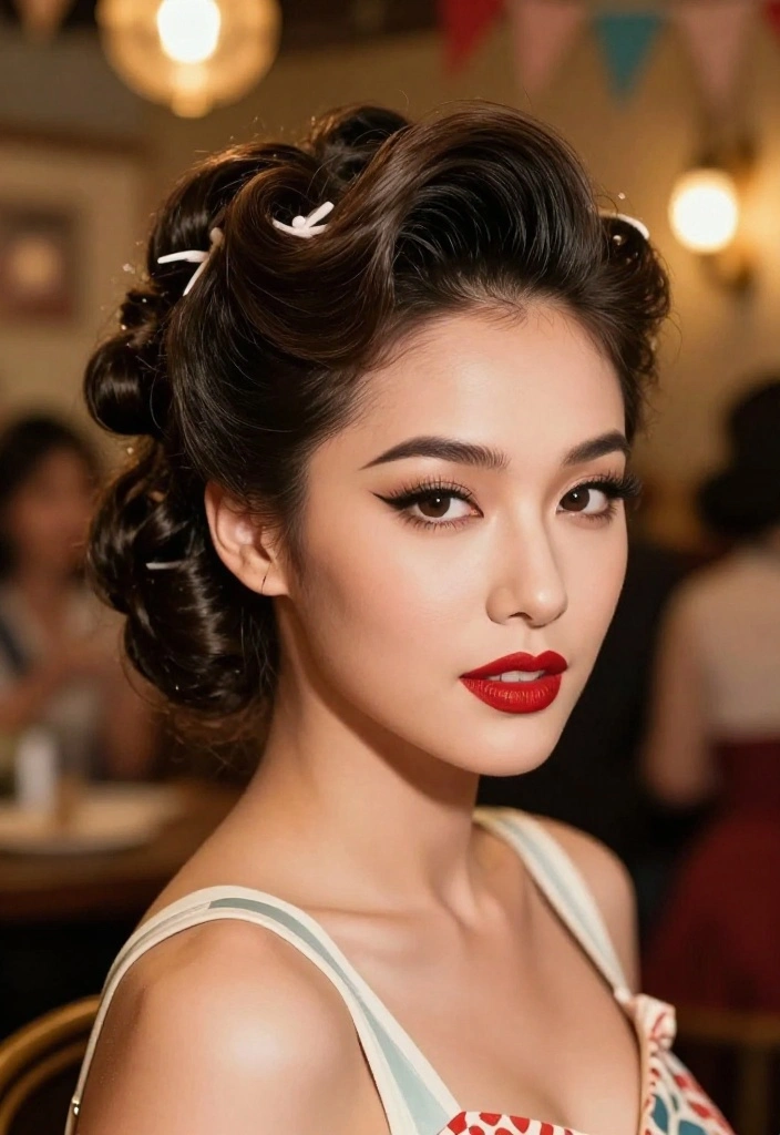 18 Fun Medium Length Updos That'll Steal the Spotlight at Any Party (Don't Miss #3!) - 6. Vintage Pin-Up Twist 1