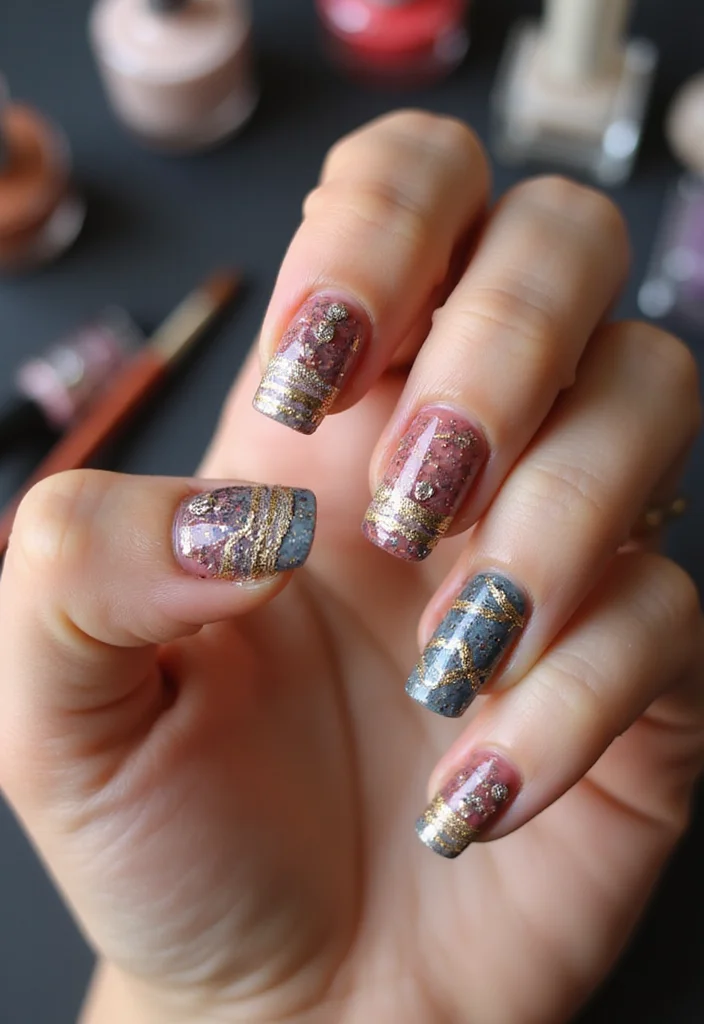 20 Stunning Thin Gold Lines Nail Ideas That'll Elevate Your Manicure Game! - 13. Layered Designs with Gold Lines 1