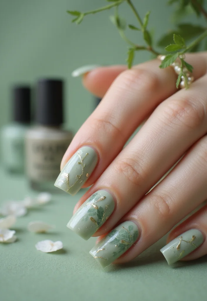 20 Stunning Thin Gold Lines Nail Ideas That'll Elevate Your Manicure Game! - 15. Nature Inspired with Gold Lines 1