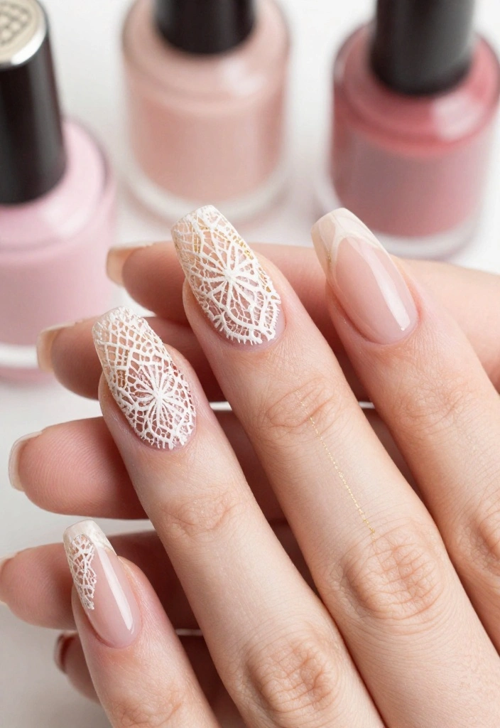 20 Stunning Thin Gold Lines Nail Ideas That'll Elevate Your Manicure Game! - 18. Delicate Lace with Gold Lines 1
