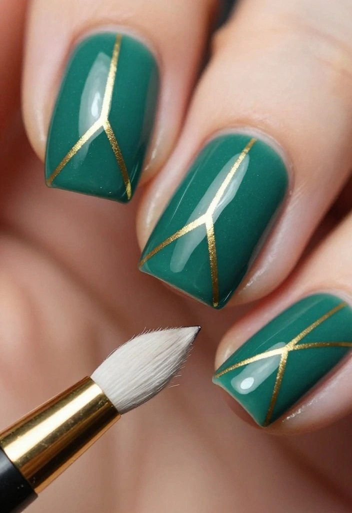 20 Stunning Thin Gold Lines Nail Ideas That'll Elevate Your Manicure Game! - 2. Geometric Patterns with Gold Accents 1