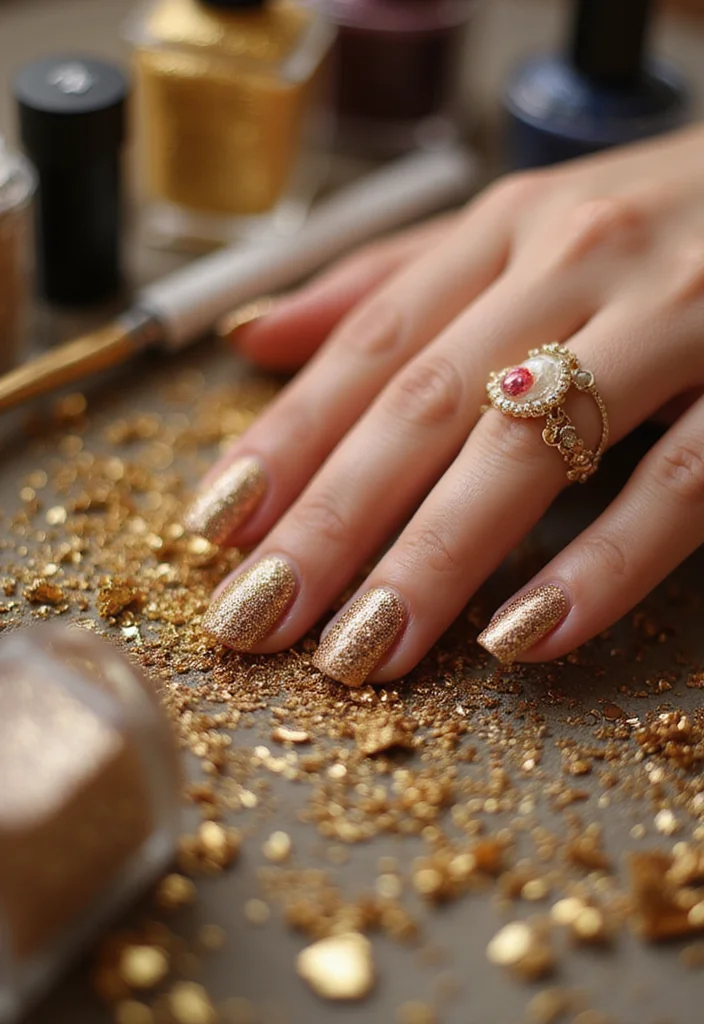 20 Stunning Thin Gold Lines Nail Ideas That'll Elevate Your Manicure Game! - 4. Sparkling Glitter with Gold Lines 1