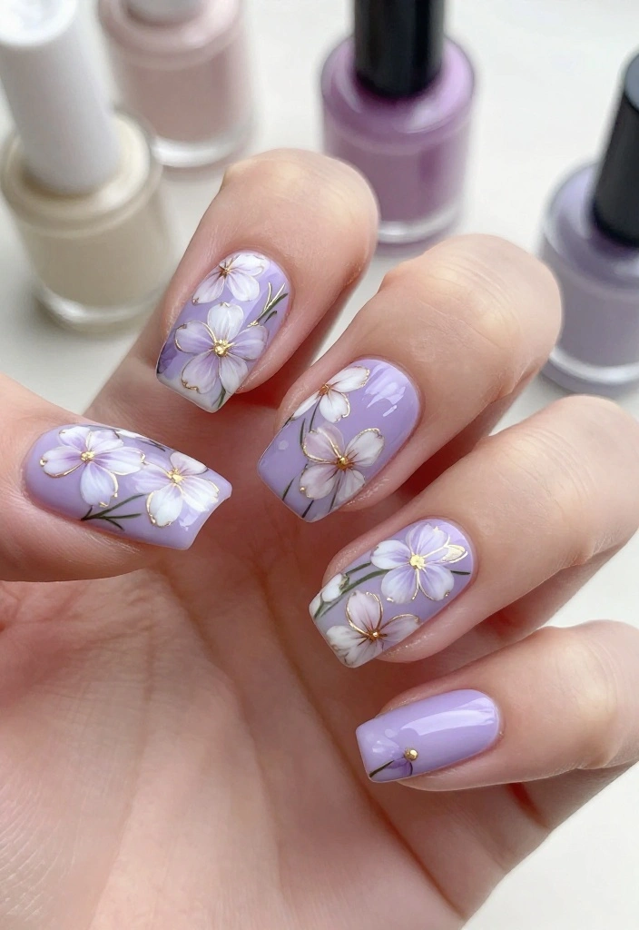 20 Stunning Thin Gold Lines Nail Ideas That'll Elevate Your Manicure Game! - 5. Floral Designs with Gold Accents 1