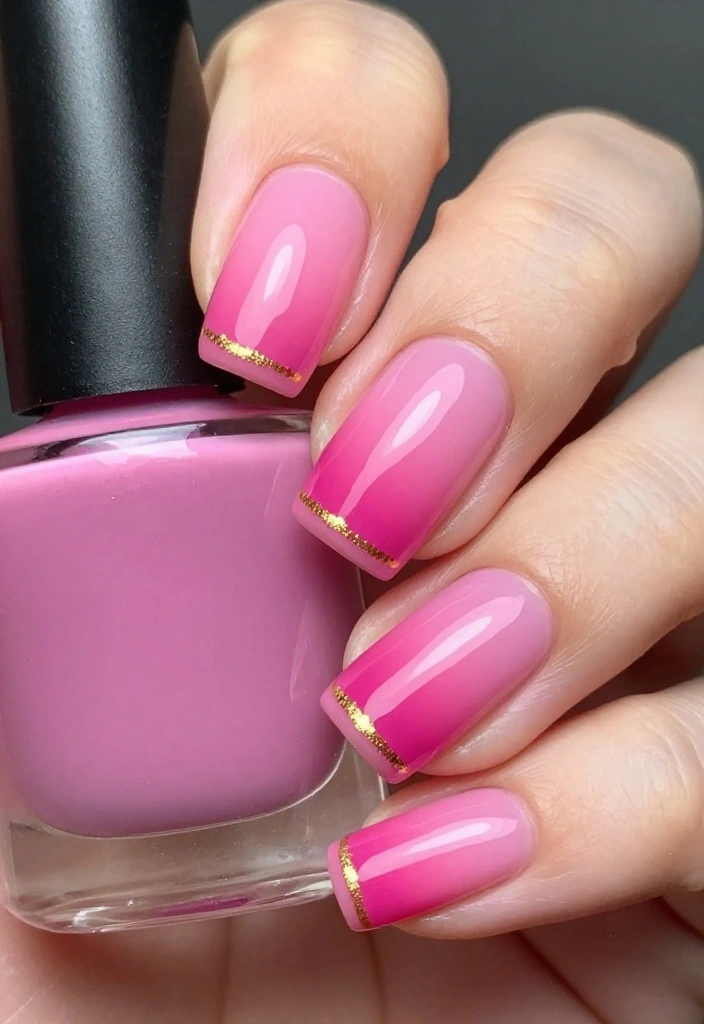 20 Stunning Thin Gold Lines Nail Ideas That'll Elevate Your Manicure Game! - 7. Ombre Nails with Gold Lines 1