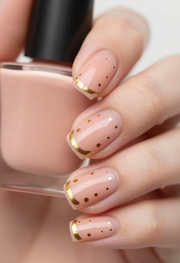 20 Stunning Thin Gold Lines Nail Ideas That'll Elevate Your Manicure Game! - 8. Dotted Lines and Gold Engagement 1