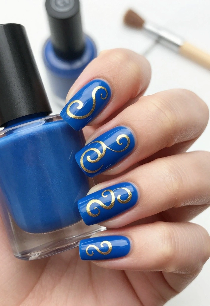 20 Stunning Thin Gold Lines Nail Ideas That'll Elevate Your Manicure Game! - 9. Artistic Swirls with Gold Lines 1
